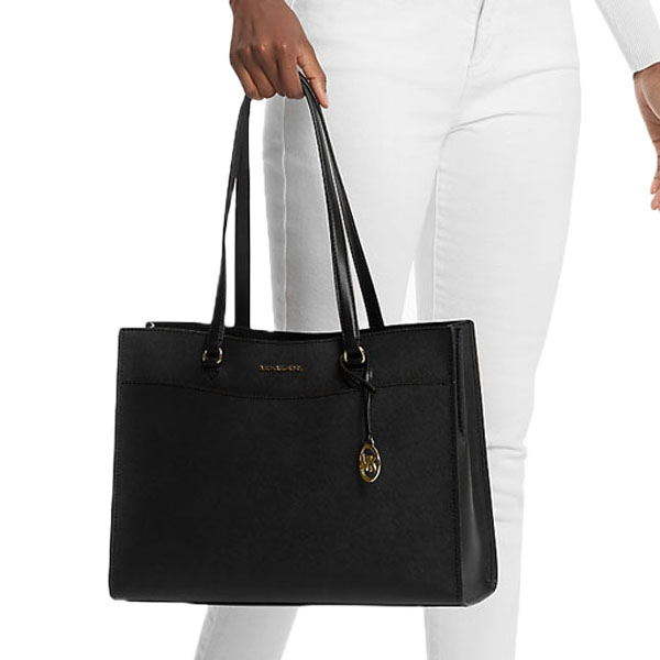 Michael Kors Jet Set Travenuel Large Saffiano Leather Pocket Tote Bag Black # 35F4GTVT9L