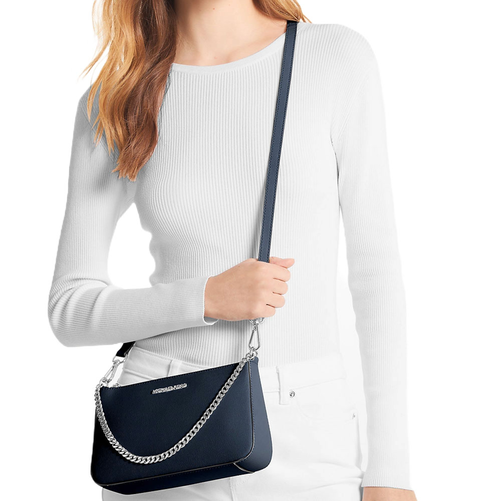 Michael Kors Jet Set Medium Saffiano Leather Crossbody Bag Navy # 35S0STVU6L