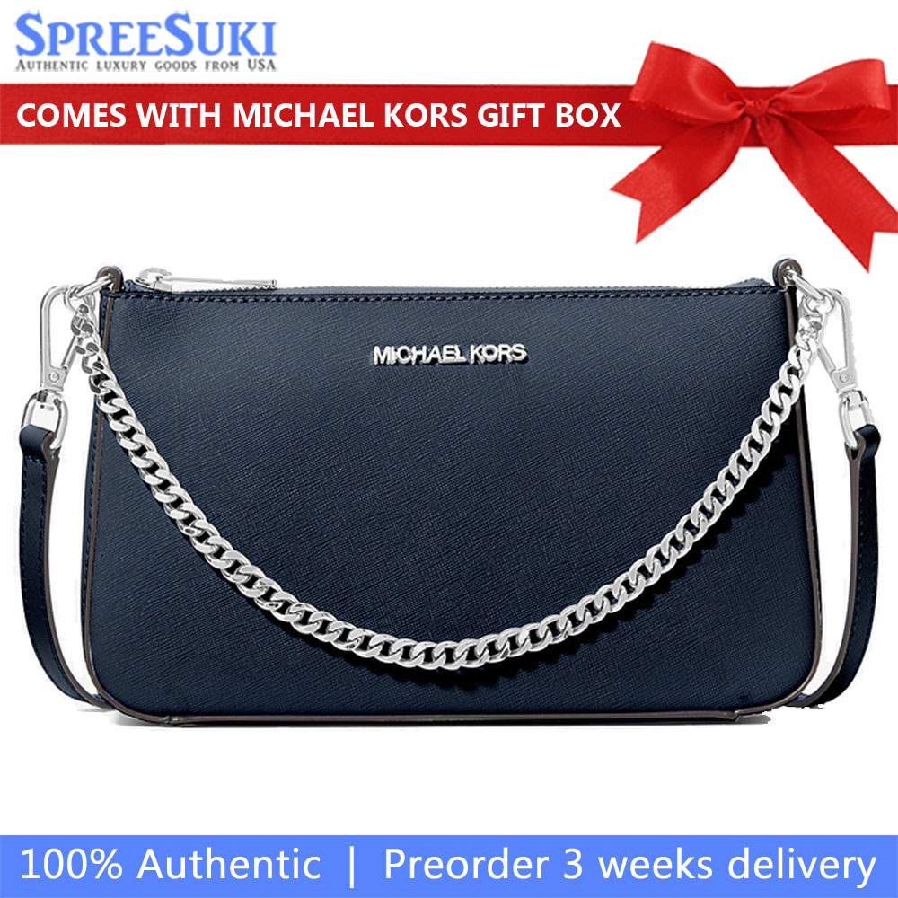 Michael Kors Jet Set Medium Saffiano Leather Crossbody Bag Navy # 35S0STVU6L