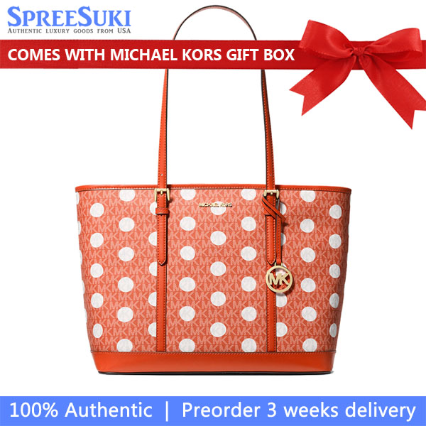 Michael Kors Jet Set Large Polka Dot Signature Logo Tote Bag Red Clay # 35S5GTVT3O