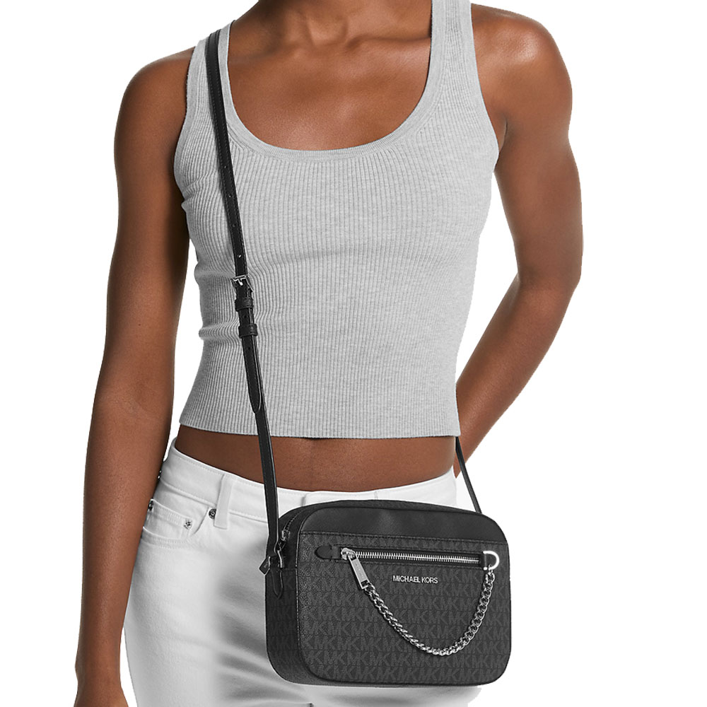 Michael Kors Jet Set Large Logo Crossbody Bag Black # 35S1STTC9B