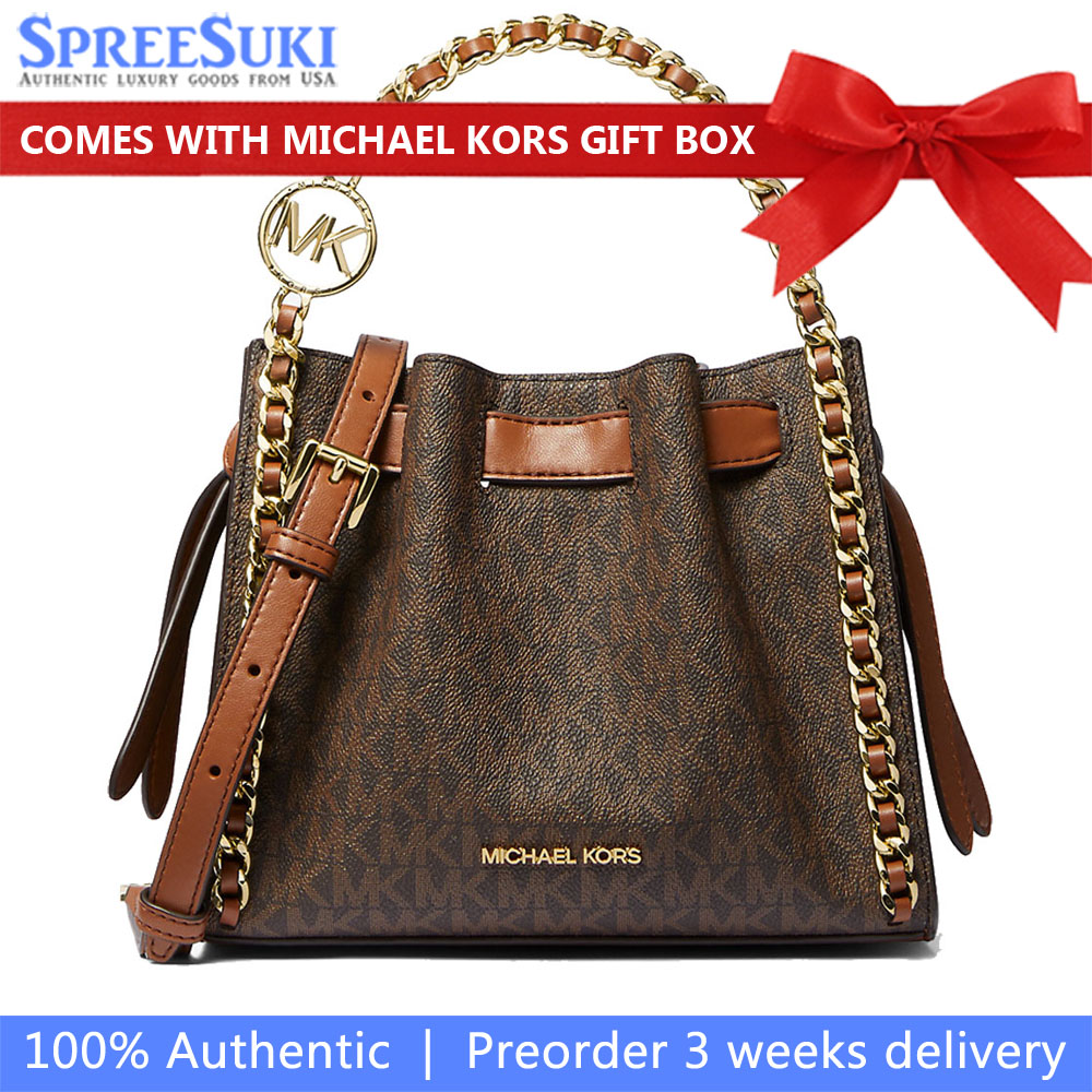 Michael Kors Mina Small Signature Logo Chain Crossbody Bag Brown # 35H3G4MC1B