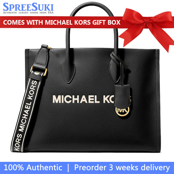 Michael Kors Mirella Medium Pebbled Leather Tote Bag Black # 35R5G7ZT2L
