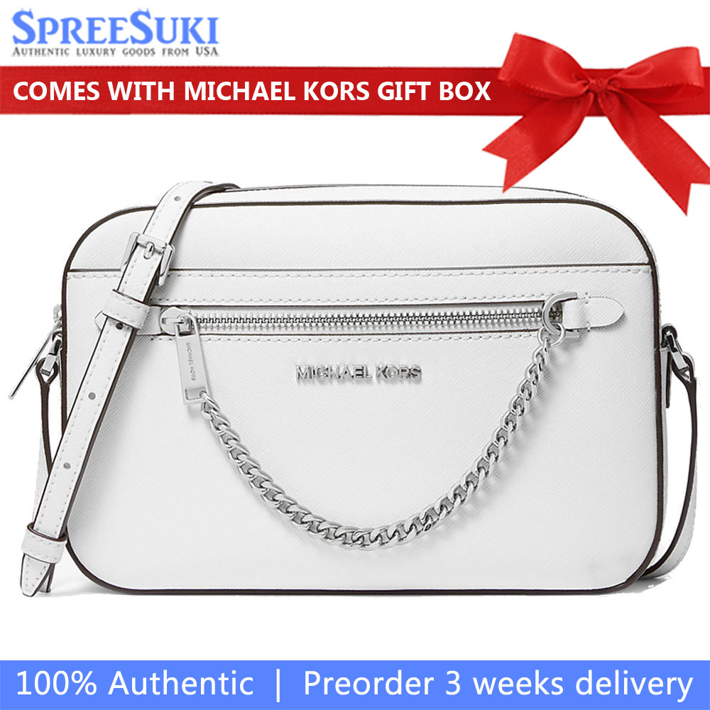 Michael Kors Jet Set Large Saffiano Leather Crossbody Bag Optic White # 35T1STTC9L