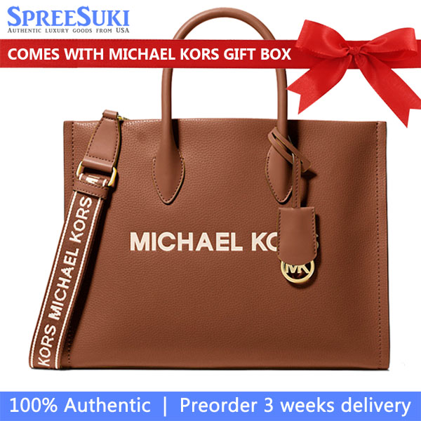Michael Kors Mirella Medium Pebbled Leather Tote Bag Luggage # 35R5G7ZT2L