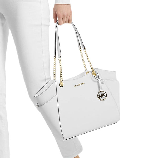 Michael Kors Jet Set Travel Large Chain Shoulder Tote Optic White # 35T5GTVT3L