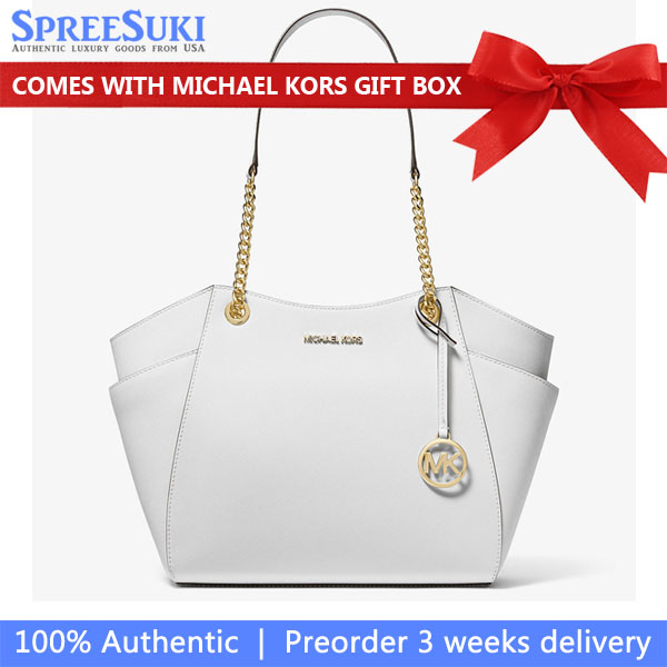 Michael Kors Jet Set Travel Large Chain Shoulder Tote Optic White # 35T5GTVT3L