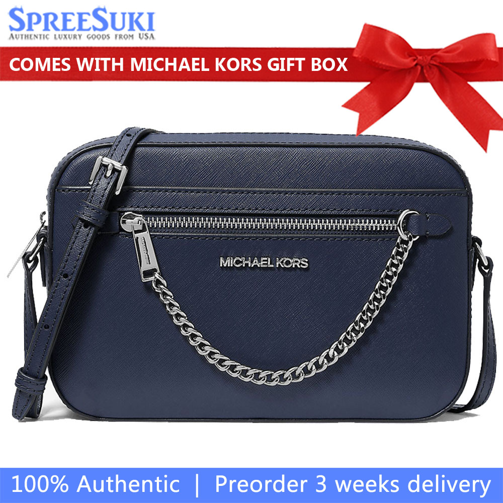 Michael Kors Jet Set Large Saffiano Leather Crossbody Bag Navy # 35T1STTC9L