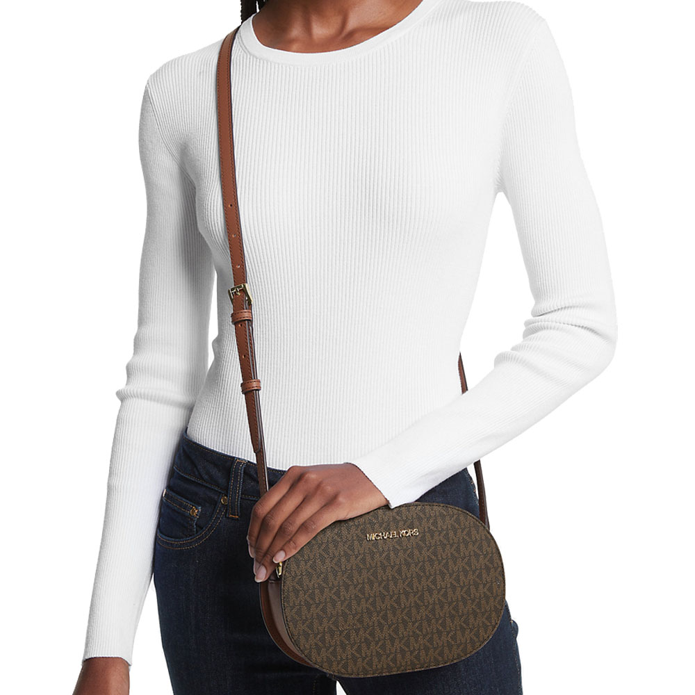 Michael Kors Jet Set Travenuel Medium Signature Logo Crossbody Bag Brown # 35S1GTVC6B