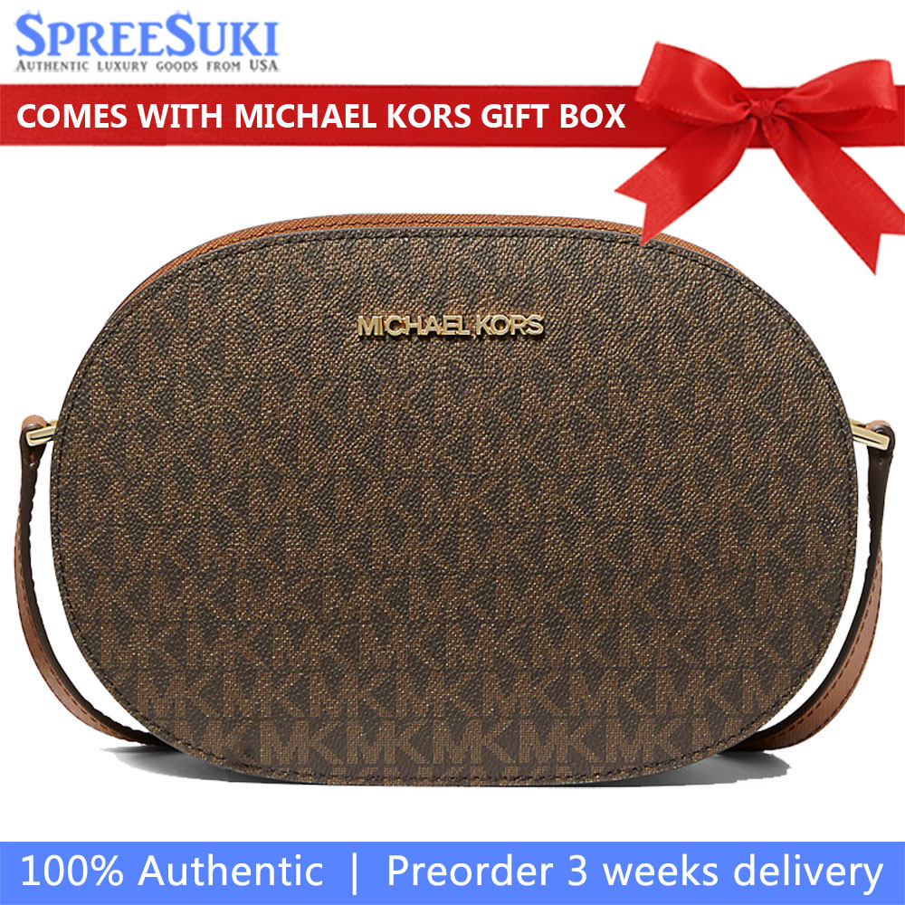 Michael Kors Jet Set Travenuel Medium Signature Logo Crossbody Bag Brown # 35S1GTVC6B