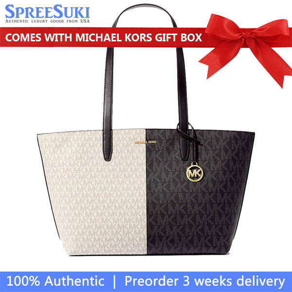 Michael Kors Jet Set Medium Two-Tone Logo Tote Bag Black Combo # 35F4GTVT6V