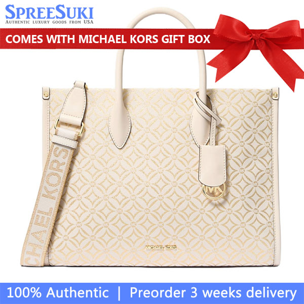 Michael Kors Mirella Medium Metallic Logo Jacquard Tote Bag Lt Crm Multi # 35F4G7ZT2J