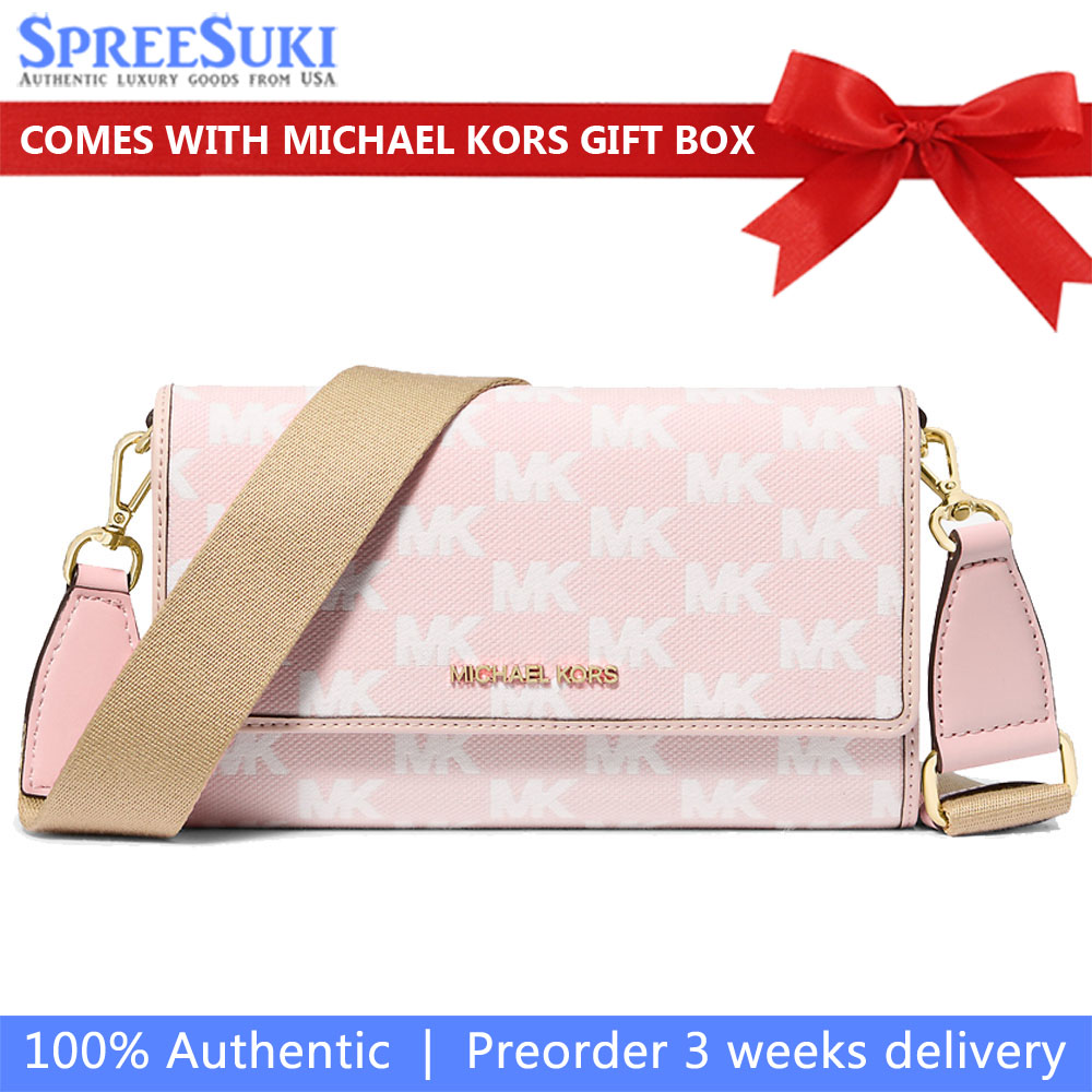 Michael Kors Jet Set Large Logo Jacquard Crossbody Bag Powder Blush # 35S5GTTC7J
