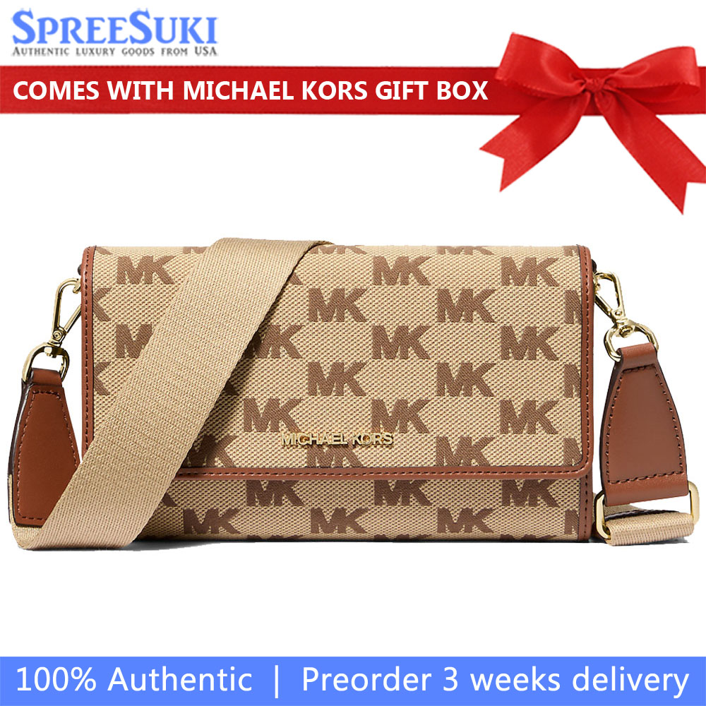Michael Kors Jet Set Large Logo Jacquard Crossbody Bag Luggage # 35S5GTTC7J