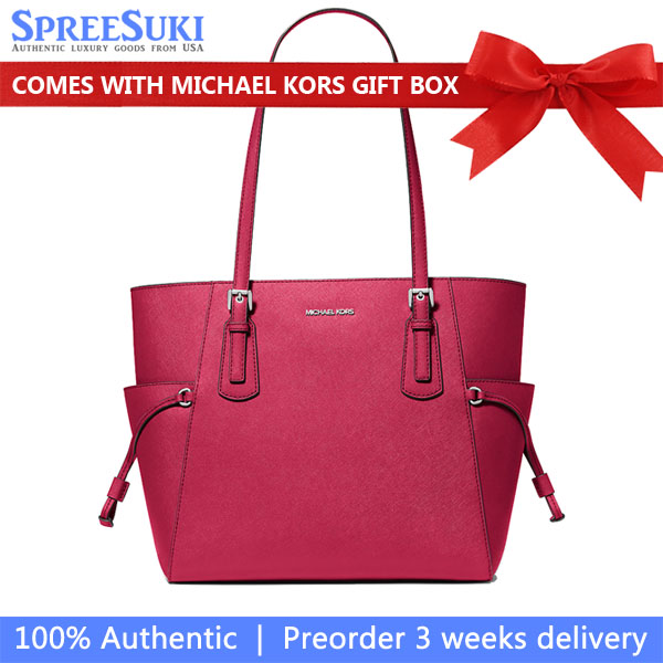 Michael Kors Voyager Large Saffiano Leather Tote Bag Dk Raspberry # 35S5SV6T7L