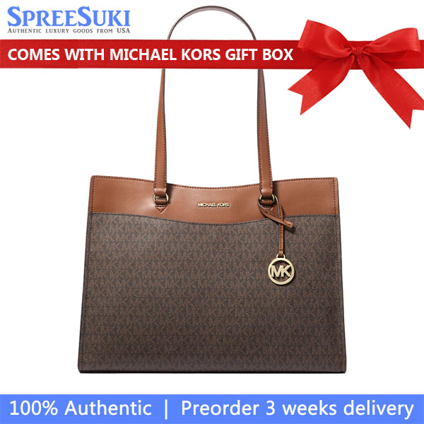 Michael Kors Jet Set Large Signature Logo Tote Bag Brown # 35F4GTVT9B