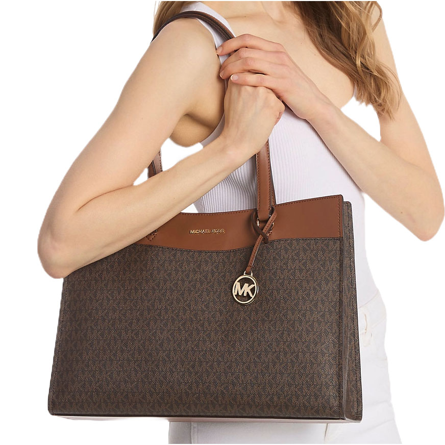 Michael Kors Jet Set Large Signature Logo Tote Bag Brown # 35F4GTVT9B