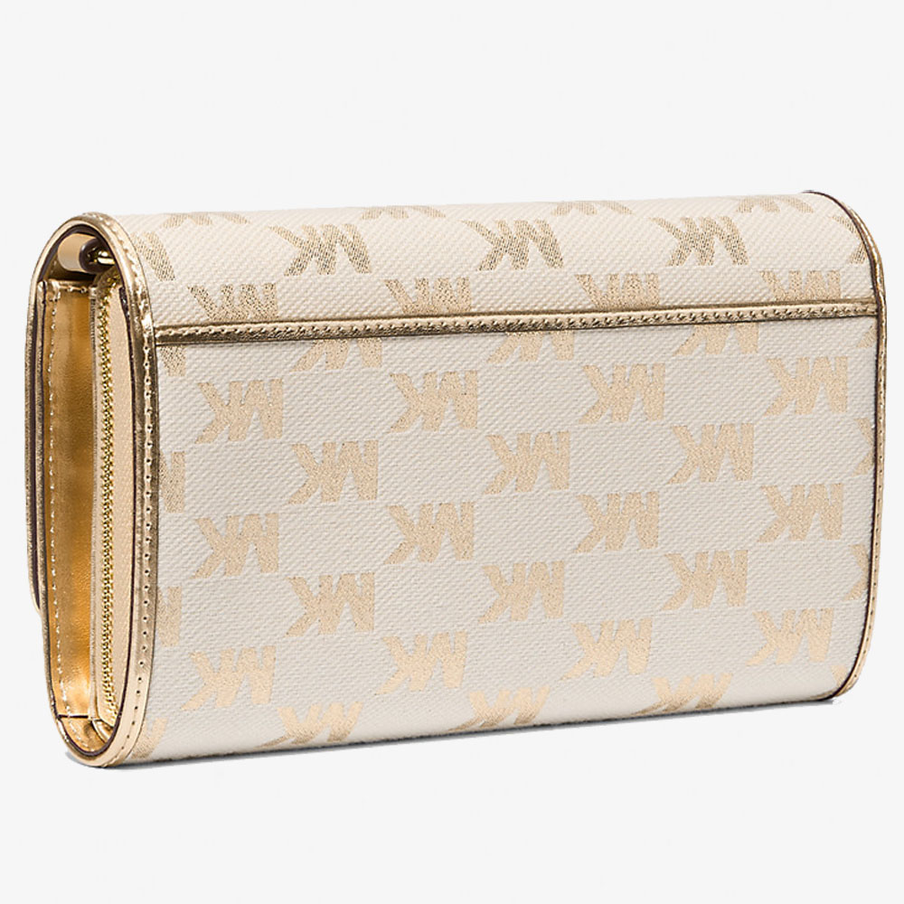 Michael Kors Jet Set Large Metallic Logo Jacquard Crossbody Bag Pale Gold # 35S5GTTC7U