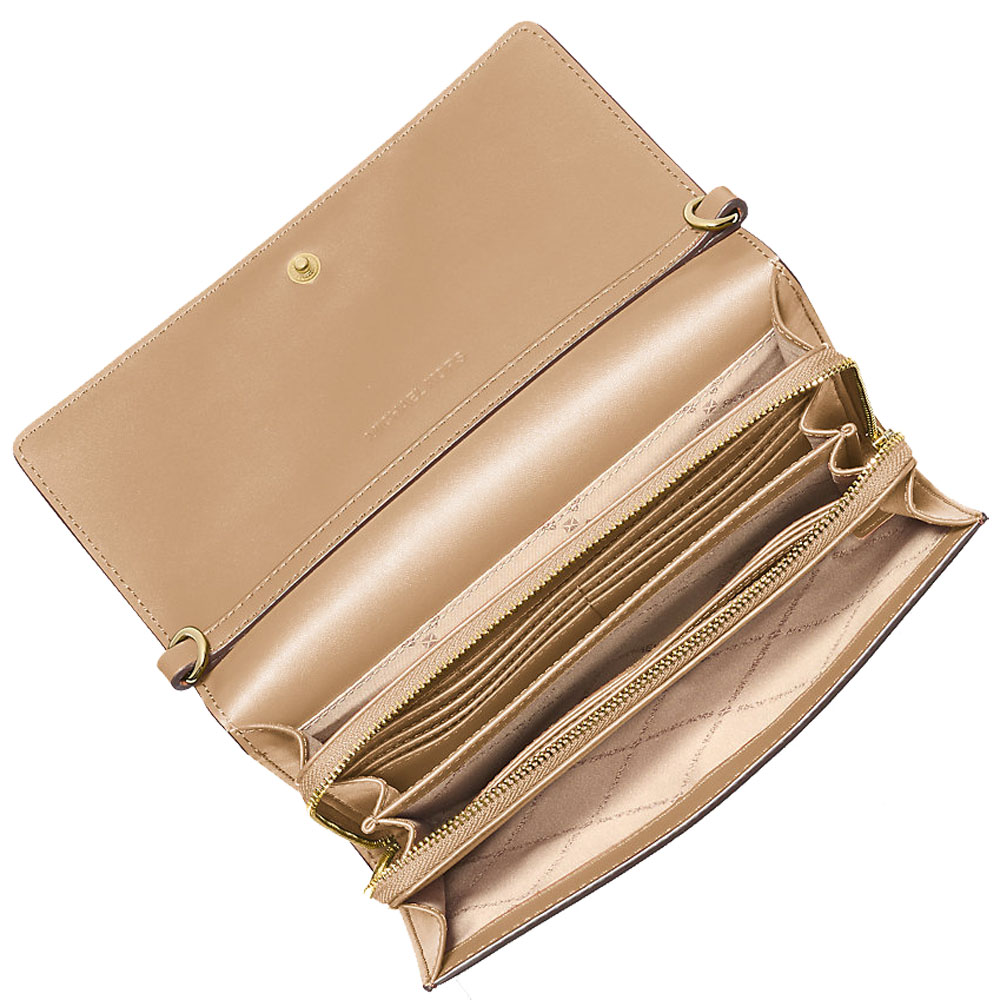 Michael Kors Jet Set Large Metallic Logo Jacquard Crossbody Bag Pale Gold # 35S5GTTC7U