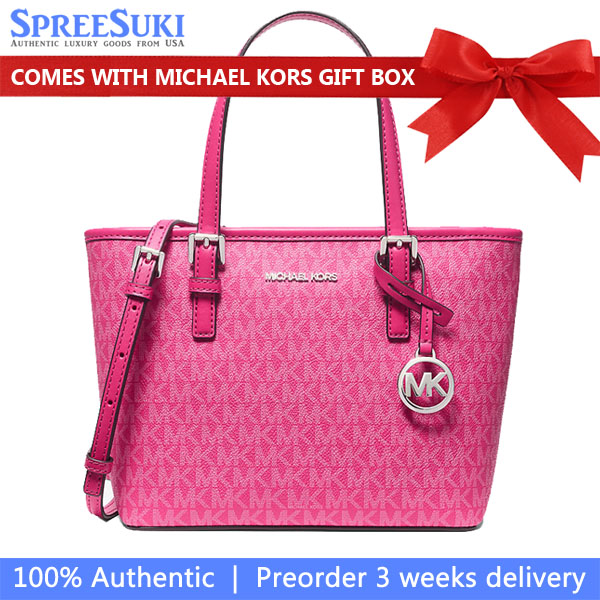 Michael Kors Jet Set Travenuel Extra-Small Logo Top-Zip Tote Bag Dragonfruit # 35R4STVT0B