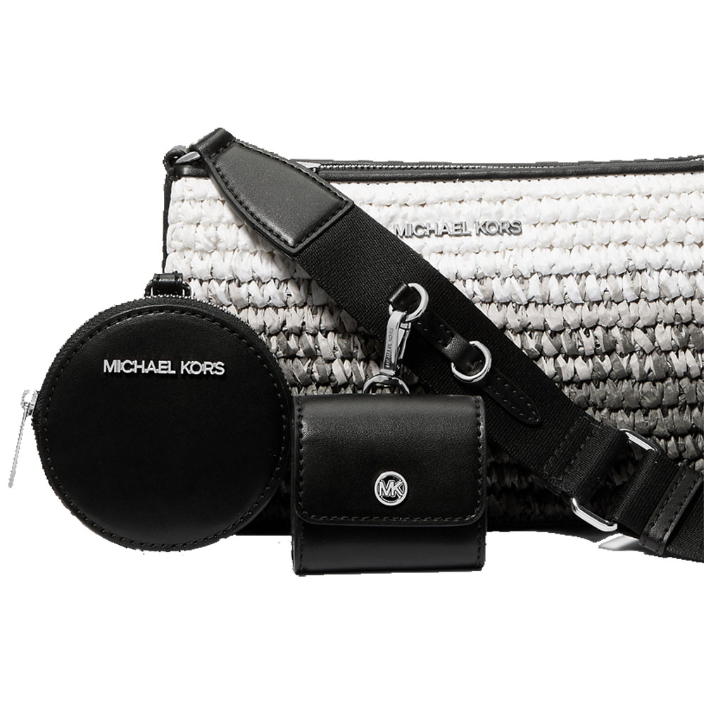 Michael Kors Jet Set Small Ombré Straw Crossbody Bag With Case For Apple Airpods Pro Black # 35S5STVC1W