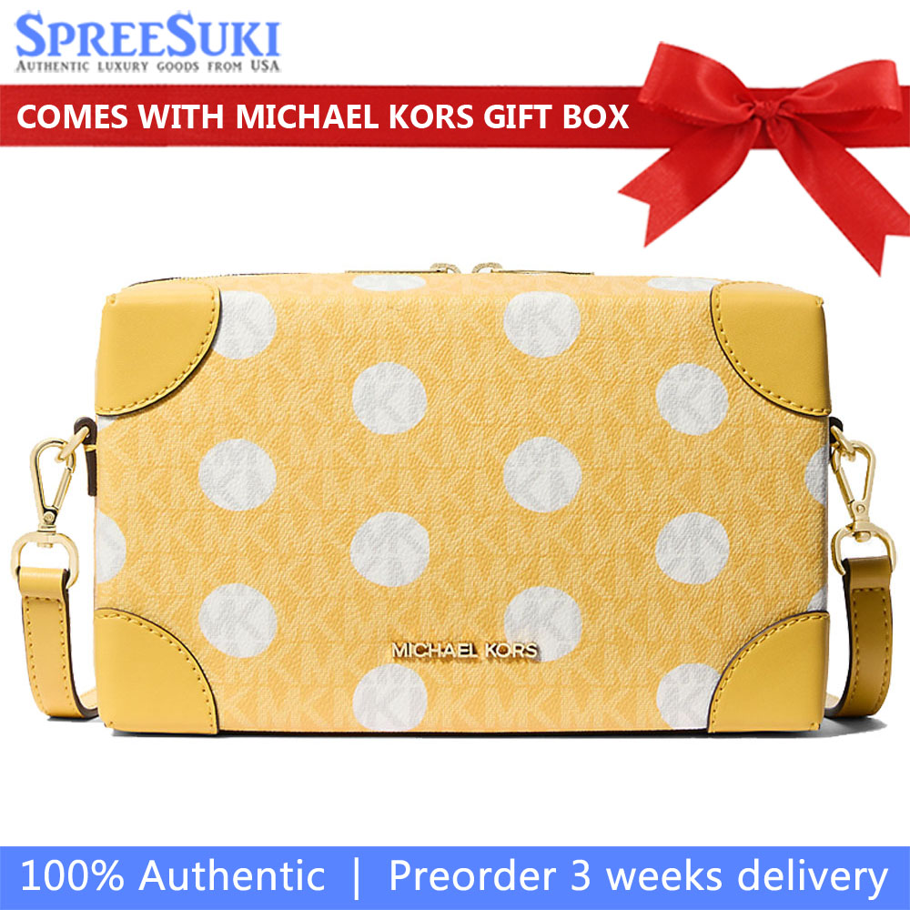 Michael Kors Jeanie Small Polka Dot Signature Logo Trunk Crossbody Bag Daisy Yellow # 35S5G0JC1N