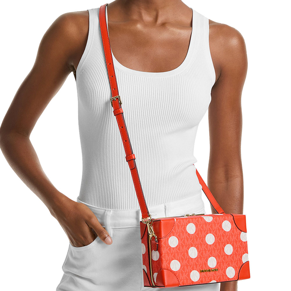Michael Kors Jeanie Small Polka Dot Signature Logo Trunk Crossbody Bag Red Clay # 35S5G0JC1N