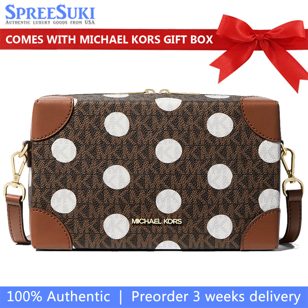 Michael Kors Jeanie Small Polka Dot Signature Logo Trunk Crossbody Bag Luggage # 35S5G0JC1N