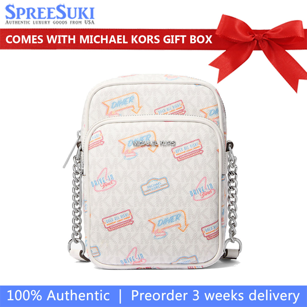 Michael Kors Jet Set Medium Printed Signature Logo Crossbody Bag Optic White # 35T5STVC2I