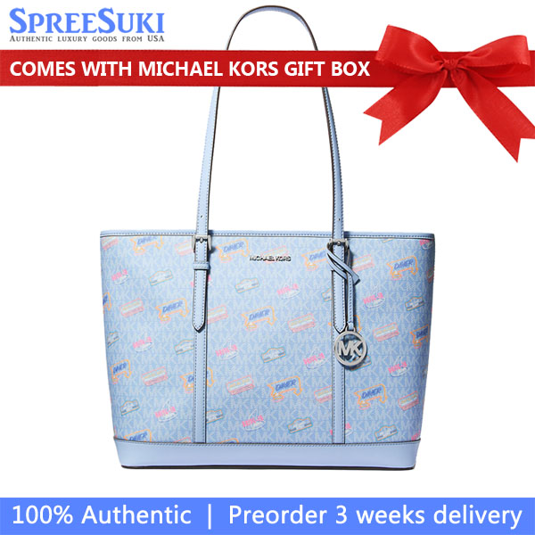 Michael Kors Jet Set Large Printed Signature Logo Tote Bag Light Sky # 35T5STVL9V
