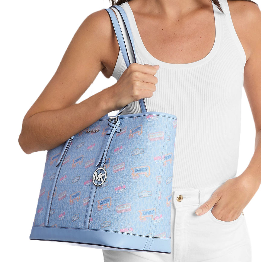 Michael Kors Jet Set Large Printed Signature Logo Tote Bag Light Sky # 35T5STVL9V