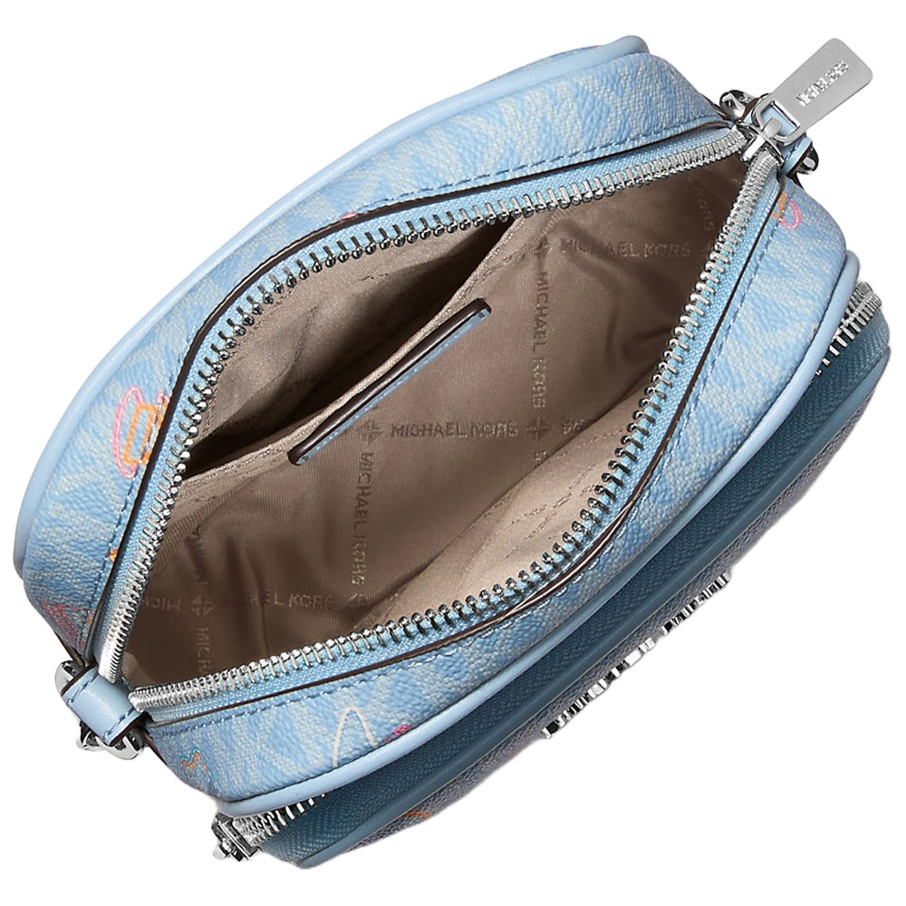 Michael Kors Jet Set Medium Printed Signature Logo Crossbody Bag Light Sky # 35T5STVC2I