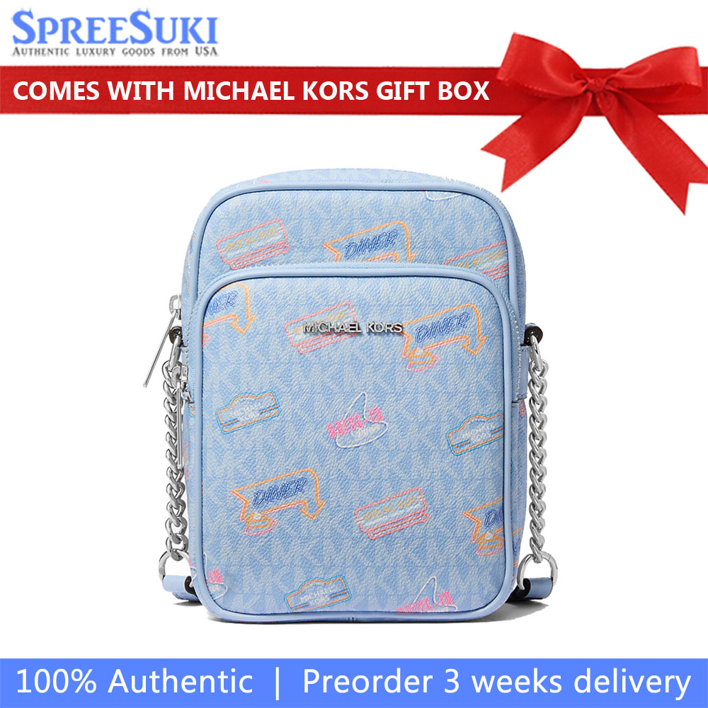 Michael Kors Jet Set Medium Printed Signature Logo Crossbody Bag Light Sky # 35T5STVC2I