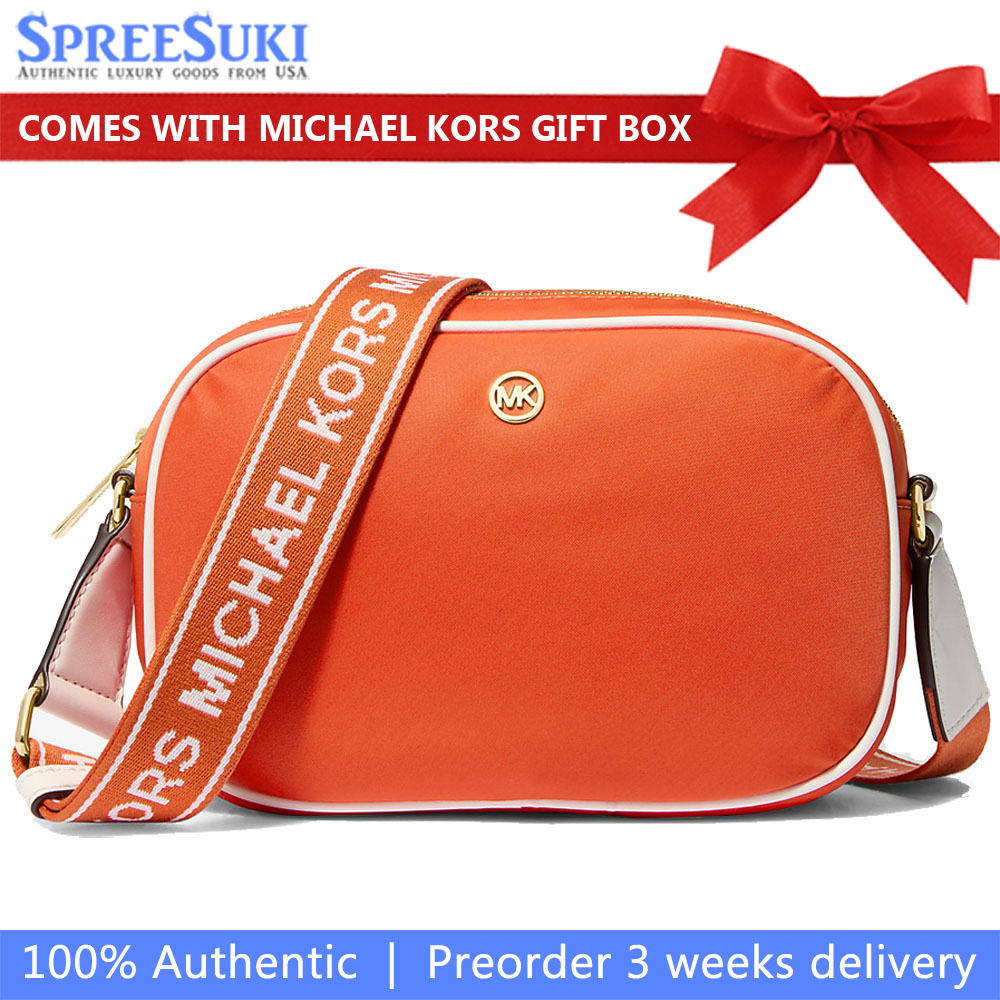 Michael Kors Jet Set Medium Nylon Camera Crossbody Bag Red Clay # 35S5GTVC2C