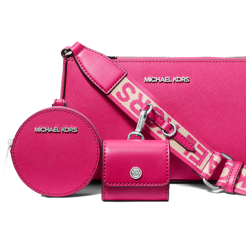 Michael Kors Jet Set Small Saffiano Leather Crossbody Bag With Case For Apple Airpods Pro Dragonfruit # 35H3STVC5L