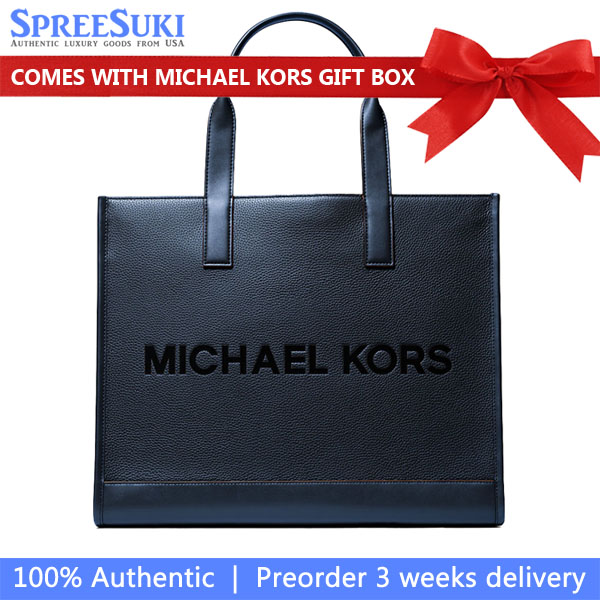 Michael Kors Cooper Logo Embossed Pebbled Leather Tote Bag Navy # 37S5MCOT4L