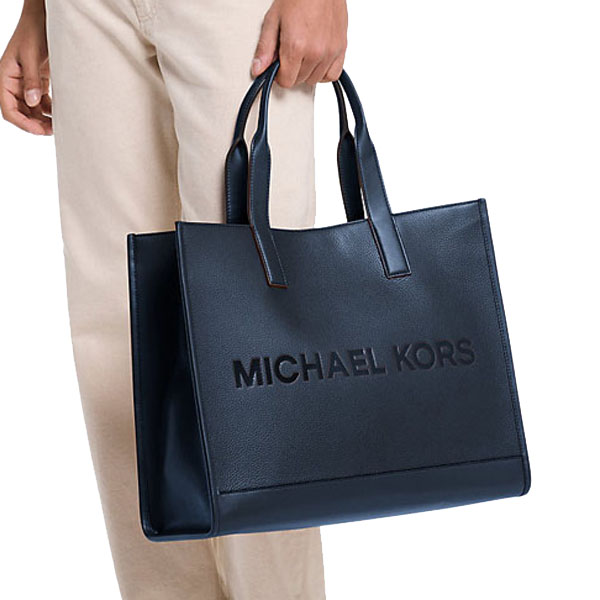 Michael Kors Cooper Logo Embossed Pebbled Leather Tote Bag Navy # 37S5MCOT4L