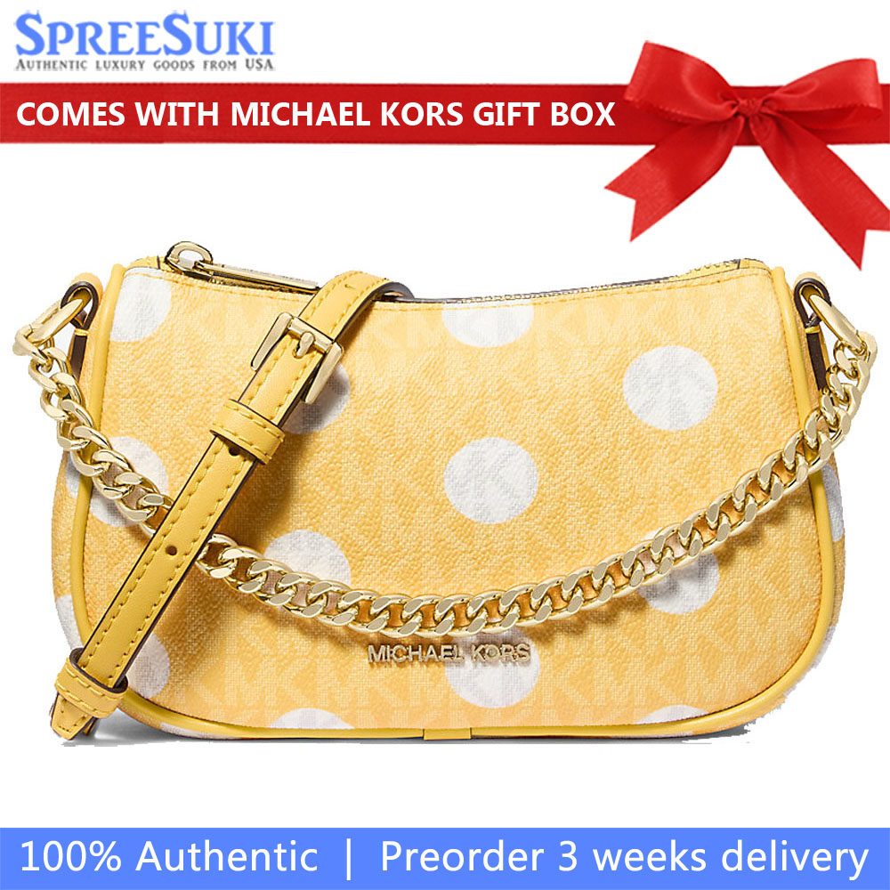 Michael Kors Carmela Small Polka Dot And Signature Logo Pochette Daisy Yellow # 35S5G1QC1N