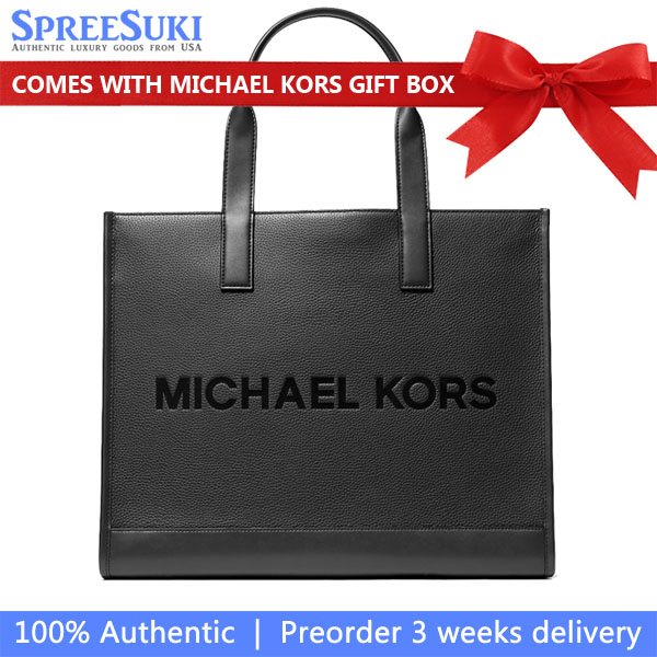 Michael Kors Cooper Logo Embossed Pebbled Leather Tote Bag Black # 37S5MCOT4L