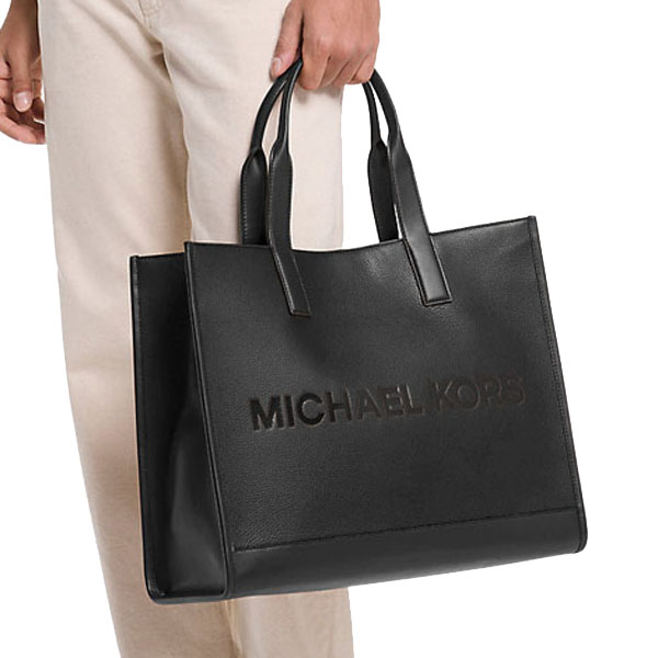 Michael Kors Cooper Logo Embossed Pebbled Leather Tote Bag Black # 37S5MCOT4L