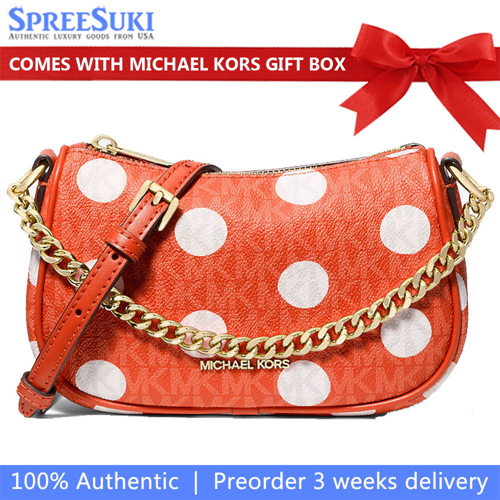 Michael Kors Carmela Small Polka Dot And Signature Logo Pochette Red Clay # 35S5G1QC1N