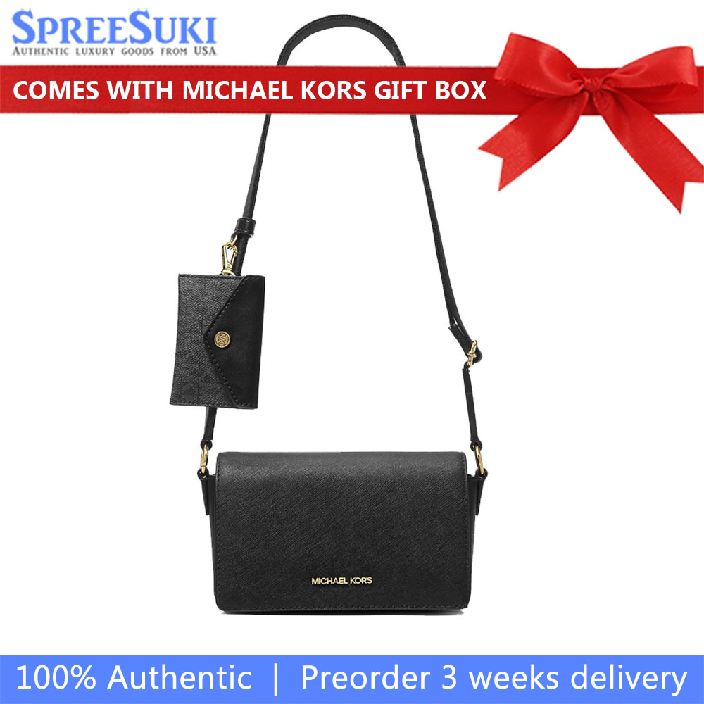 Michael Kors Vincent Small Saffiano Leather Crossbody Bag With Signature Logo Card Case Black # 35F4G2VC5L