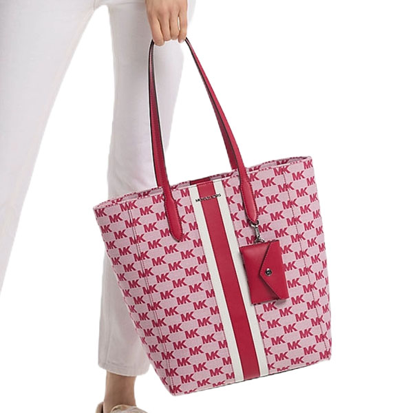 Michael Kors Vincent Large Logo Jacquard Tote Bag With Card Case Dk Raspberry # 35R5S2VT7J