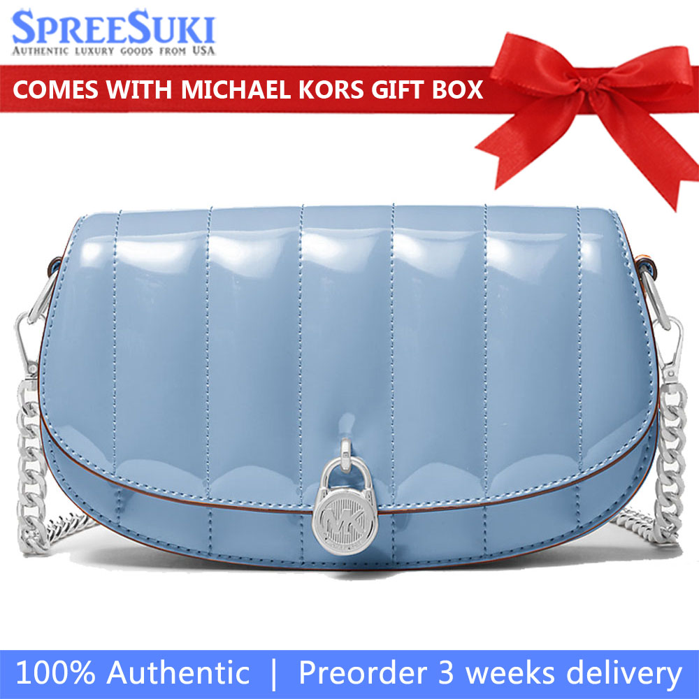Michael Kors Mila Small Patent Convertible Crossbody Bag Light Sky # 35T5SIMC5A