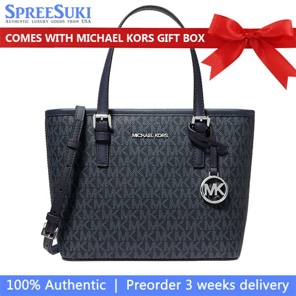 Michael Kors Jet Set Travenuel Extra-Small Logo Top-Zip Tote Bag Navy # 35T9STVT0B