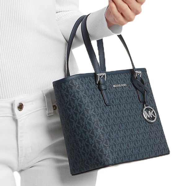 Michael Kors Jet Set Travenuel Extra-Small Logo Top-Zip Tote Bag Navy # 35T9STVT0B