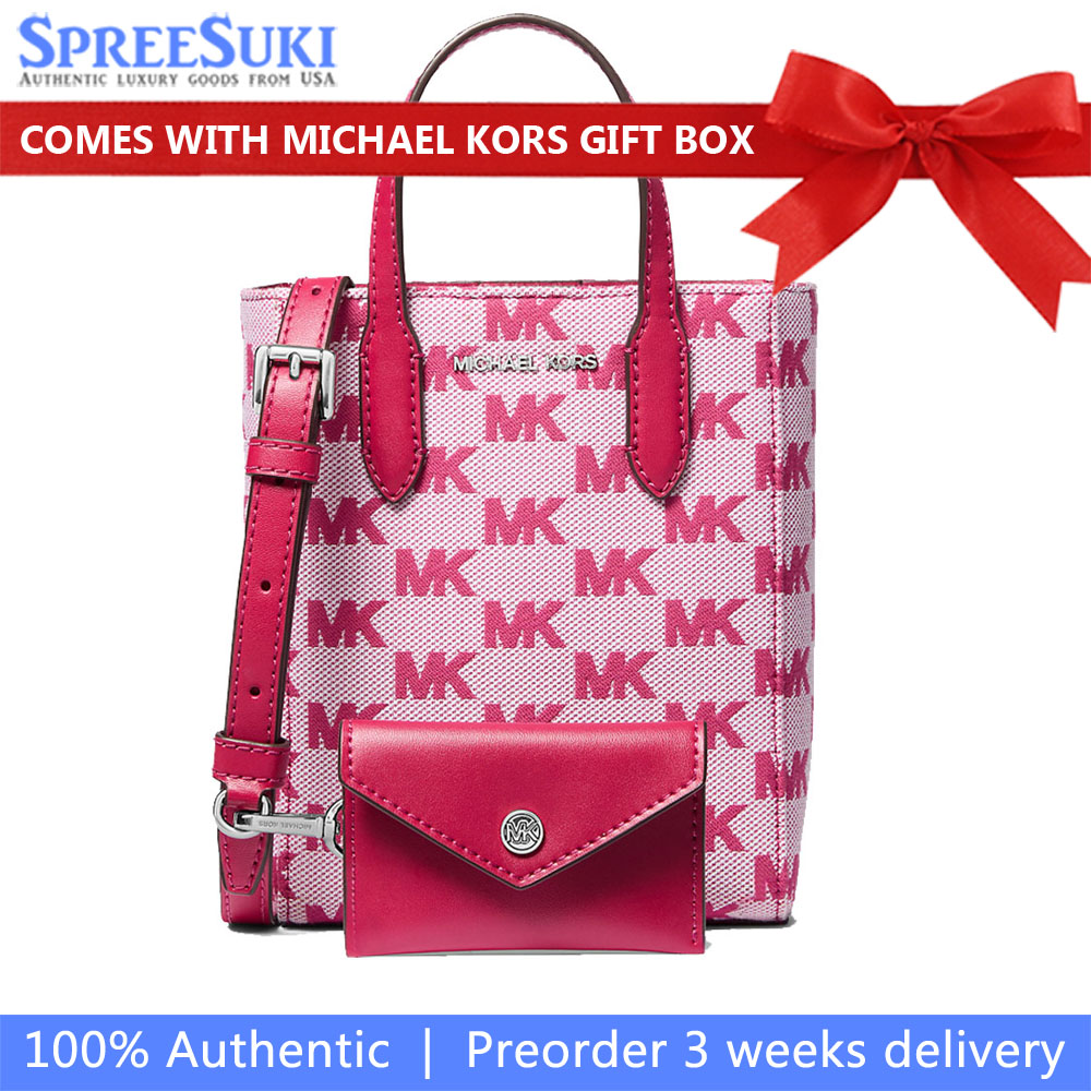 Michael Kors Vincent Extra-Small Logo Jacquard Convertible Tote Bag With Card Case Dark Raspberry # 35T5S2VC0J