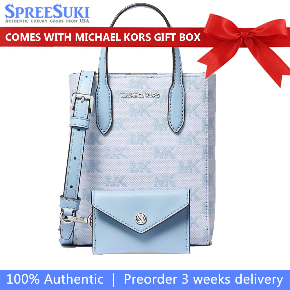 Michael Kors Vincent Extra-Small Logo Jacquard Convertible Tote Bag With Card Case Light Sky # 35T5S2VC0J