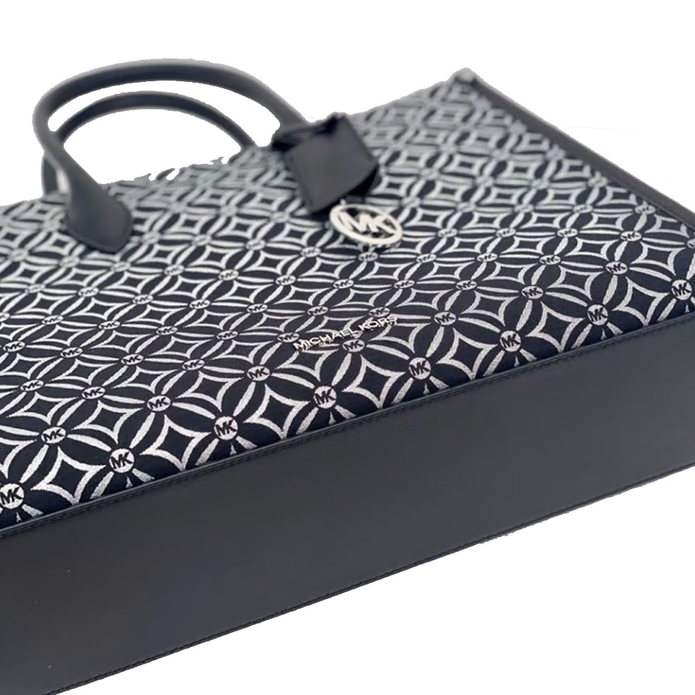 Michael Kors Mirella Medium Metallic Logo Jacquard Tote Bag Black / Silver # 35F4S7ZT2J