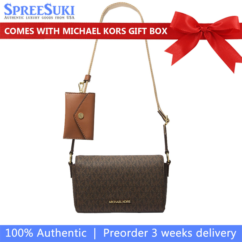Michael Kors Vincent Small Signature Logo Crossbody Bag With Card Case Brown # 35F4G2VC5B